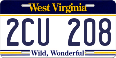 WV license plate 2CU208