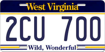 WV license plate 2CU700