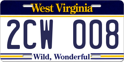 WV license plate 2CW008