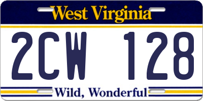 WV license plate 2CW128