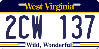 WV license plate 2CW137