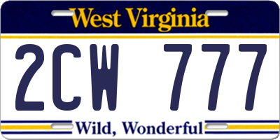 WV license plate 2CW777