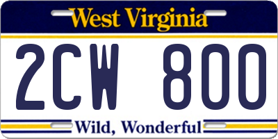 WV license plate 2CW800