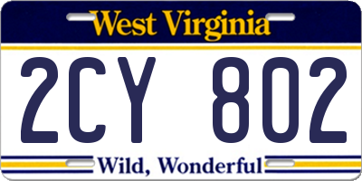 WV license plate 2CY802