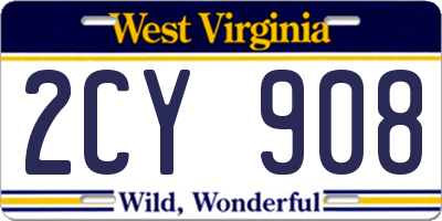 WV license plate 2CY908