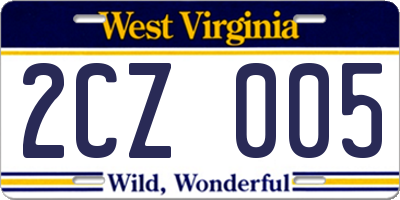 WV license plate 2CZ005