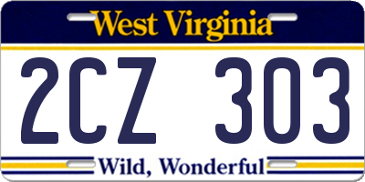 WV license plate 2CZ303