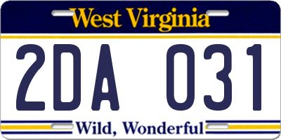 WV license plate 2DA031