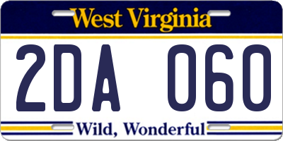 WV license plate 2DA060