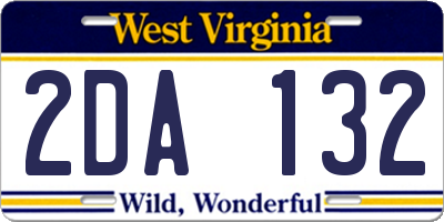 WV license plate 2DA132