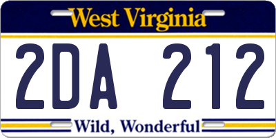 WV license plate 2DA212