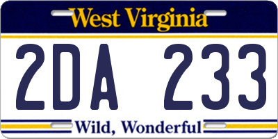 WV license plate 2DA233