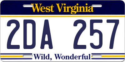 WV license plate 2DA257