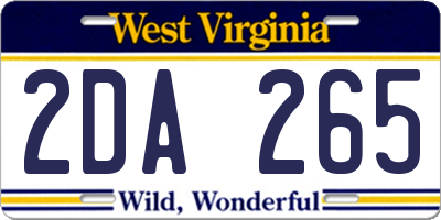 WV license plate 2DA265