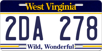 WV license plate 2DA278