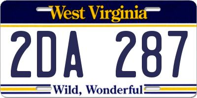 WV license plate 2DA287