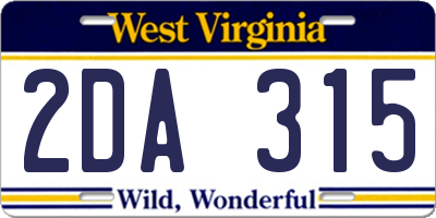 WV license plate 2DA315
