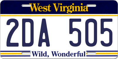 WV license plate 2DA505