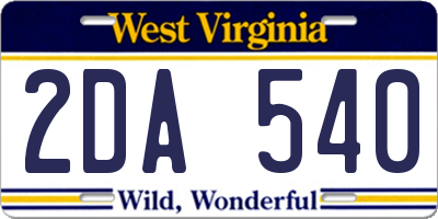 WV license plate 2DA540