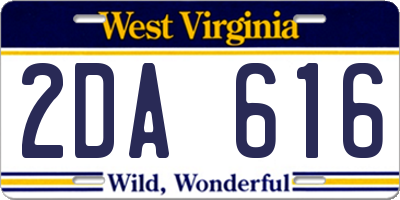 WV license plate 2DA616
