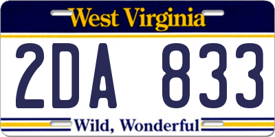 WV license plate 2DA833