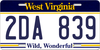 WV license plate 2DA839