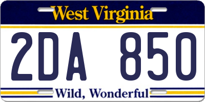 WV license plate 2DA850