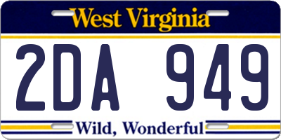 WV license plate 2DA949