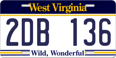 WV license plate 2DB136