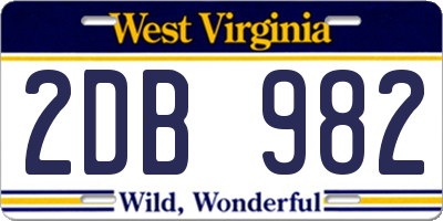 WV license plate 2DB982