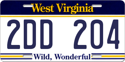 WV license plate 2DD204