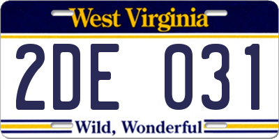 WV license plate 2DE031