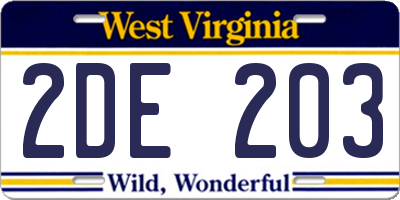 WV license plate 2DE203
