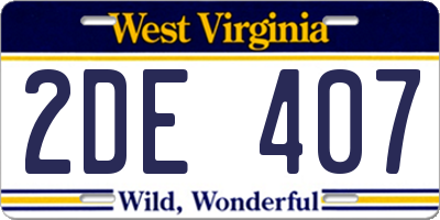 WV license plate 2DE407