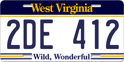 WV license plate 2DE412