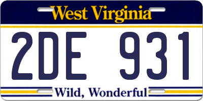 WV license plate 2DE931