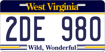 WV license plate 2DE980