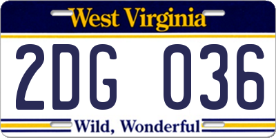 WV license plate 2DG036