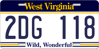 WV license plate 2DG118