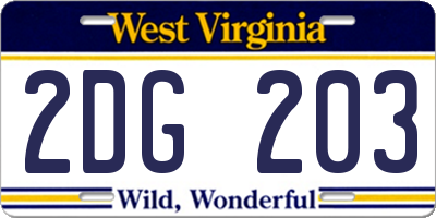 WV license plate 2DG203