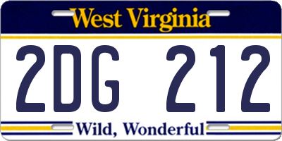 WV license plate 2DG212