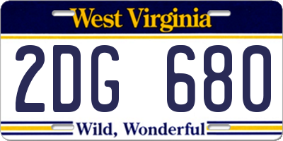WV license plate 2DG680