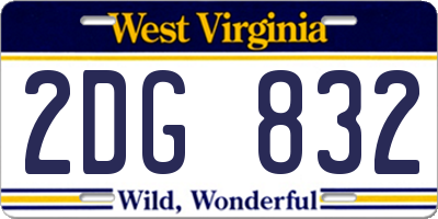 WV license plate 2DG832