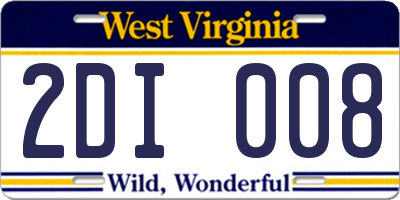 WV license plate 2DI008