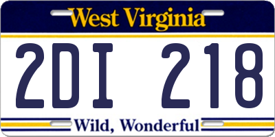 WV license plate 2DI218