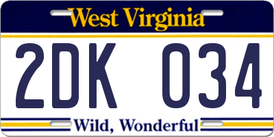 WV license plate 2DK034