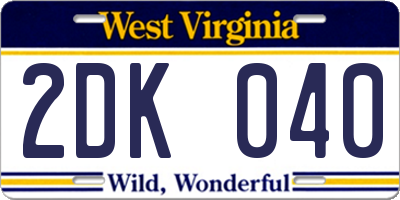 WV license plate 2DK040