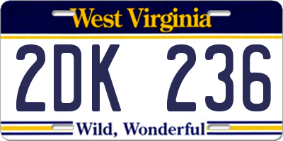 WV license plate 2DK236