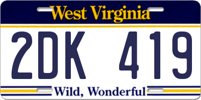 WV license plate 2DK419