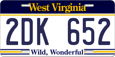 WV license plate 2DK652